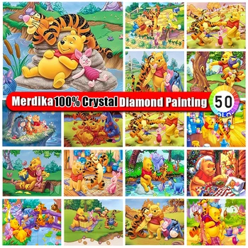 100% Crystal Diamond Malování Disney Nová Kolekce 2024 Full Diamond Mozaika Medvídek Pú 5D DIY Zip Taška Souprav Domova
