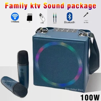 100W high power bezdrátový přenosný duální mikrofon bezdrátový Bluetooth reproduktor Venkovní rodinnou oslavu karaoke subwoofer