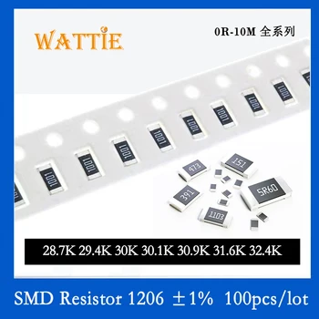 1206 SMD Rezistor 1% 28.7 K 29.4 K 30K 30.1. K 30.9. K 31.6 K 32.4 K 100KS/lot čipové rezistory 1/4W 3,2 mm*1,6 mm
