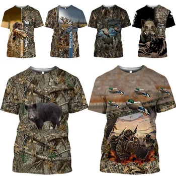 2021 Top Kančí Tričko Muži Džungle Zvířat Divokých 3D Tisk Reed Hunt Camouflage T Shirt Zbraně Schovat Jelena Vtipné Ženy Streetwear