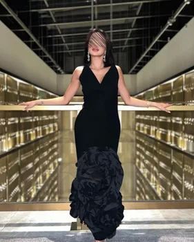 2023 Černé Srdíčko Podlahy Délka Večerní Šaty, Luxusní šaty bez Ramínek Mořská panna Saúdská Arábie Dámské Formální Příležitosti, Party Prom Šaty