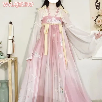 2024 Elegantní Ženy Dlouhý Rukáv Čínském Stylu Vintage Sladké Víla Lolita Šaty Tradiční Hanfu Kostým Party Šaty cosplay