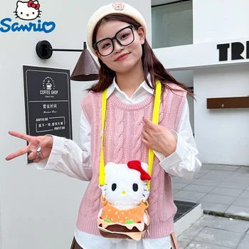 2024 Nový Sanrio Hamburger Kuromi Cinnamoroll Hello Kitty Plyšová Panenka Kreativní Volný Čas Taška Přes Rameno Karikatura Módní Kabelka Plushies
