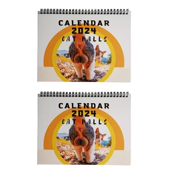 2KS nástěnného Kalendáře 2024 Kit Jan. 2024 - Dec. Do Roku 2024 2024 Kalendář Kočky Anál Kalendář 9.8X7.7Inch