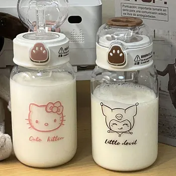 400/500Ml Sanrio Hello Kitty Láhev s Vodou Transparentní Láhev s Vodou Slámy Diy Anime Kuromi Cinnamoroll Plastové Kelímky Věc Dárek
