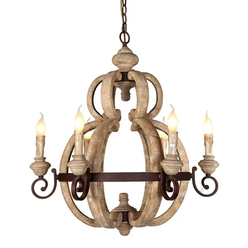 6 světlo Rustikální Dřevo lustr vintage přívěsek bílé světlo francouzský styl visí dřevěné Stropní svítidlo pro obývací pokoj dekor