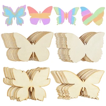 80KS Dřevěné Motýl Prázdné Dřevěné Plátky Sada Děti Malování Řemesla Svatba, Velikonoce, Domácí Dekorace Set Butterfly Party DIY Dárek