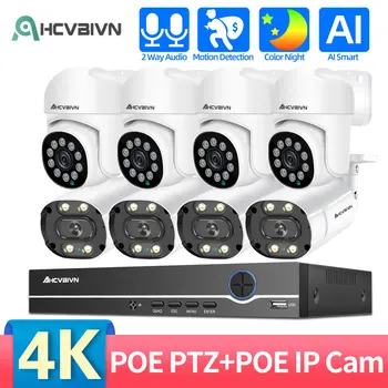 8MP Bezpečnostní kamerový Systém 8CH POE NVR Kit 4K Barva Noci obousměrné Audio AI Venkovní kamerový POE +PTZ Kamera IP Set