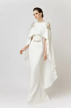 Abendkleider 2024 Elegantní Bílé Večerní Šaty Dlouhé S Šátek Satén Korálkový arabské Mořská panna Formální Ples Šaty vestidos de festa