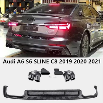 ABS Zadní Nárazník Ret Spoiler Kufru Difuzor Kryt & Výfukové Tipy Pro Audi A6 S6 SLINE C8 2019 2020 2021 2022
