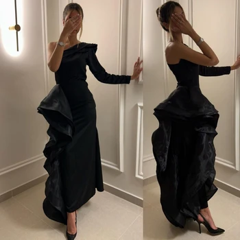 AGLEA 2023 Ples Šaty Černé Pláště Jedno Rameno Formální Večerní Příležitosti GownsVestidos Elegantes Para Mujer Gece Düğün Elbisesi