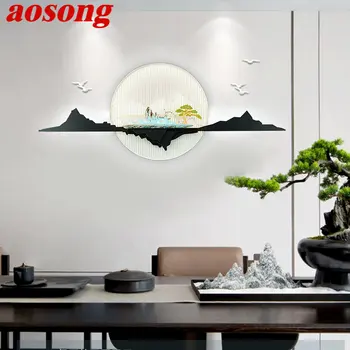 AOSONG Čínské Lůžka Zdi Obraz, Lampa Kreativní Zen Pozadí Moderní LED 3 Barvy Svícen pro Domácí Obývací Pokoj Ložnice