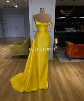 Arabské Sexy Žluté Prom Šaty 2020 Dlouhá Mořská Panna Koktejlové Šaty Ženy Party Večer Haute Couture Elegantní Vestidos De Fiesta