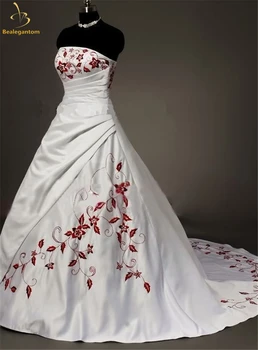 Bealegantom Výšivka Svatební Šaty bez Ramínek Satén Korálkový Krajky Svatební Šaty Robe De Mariage QA107
