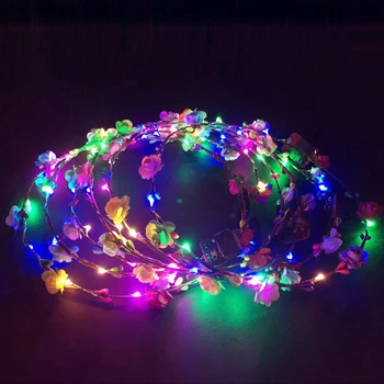 Blikající LED Záře Koruny vlasové doplňky, Květinové čelenka led Svatební Party Ženy, Dívky LED Světlo Květ Čelenka Vlasy Věnec