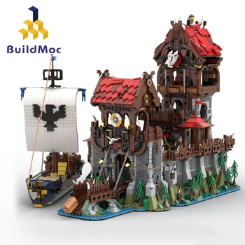 BuildMoc Pirate Island Wolfpacked Věž Lodi Stavební Bloky Nastavit Retro, Středověký Hrad, Dům, Cihly Hračky, Děti, Dárky K Narozeninám