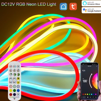 DC12V Wifi Neon RGB LED Strip Stmívatelné Podsvícení Solf Pásky Tuya Smart Remote Control Room Decor Light Hlas pro Alexa GoogleHome
