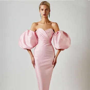 Elegantní Krátké Růžové Taft Večerní Šaty Plášť Skládaný Čaj Délka Koktejlové Party šaty Šaty de soirée pro Ženy