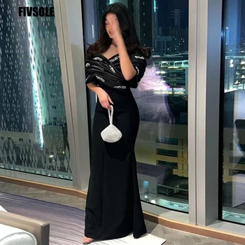 Fivsole Off Rameno Černé Večerní Šaty Vestidos De Fiesta Krystaly Složence Arabské Dubaji Formální Šaty Mermaid Večerní Šaty