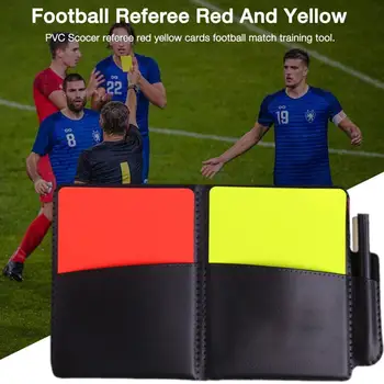 Fotbalový Rozhodčí Kniha Záznamů Fluorescenční Červené Žluté Karty Záznamového Zařízení, S Papír, Peněženka, Tužka Fotbal A Kůže D3j4