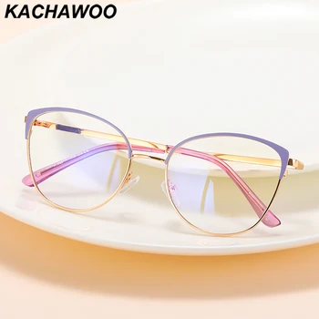 Kachawoo modré světlo filtr brýle pro ženy počítači kovové cat eye brýle rám ženy módní dekorace purple pink leopard