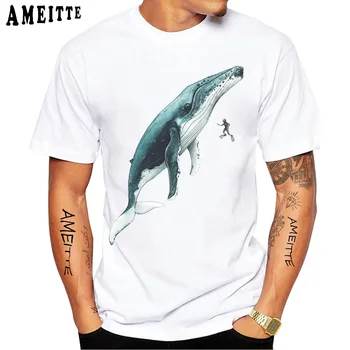 Keporkak & Diver Print T Shirt Žralok Velrybí Oceánu, Milovníci Dárky T-shirt Letní Hip Hop Boy Bílé Ležérní Trička Muži Vtipné Topy