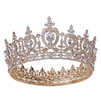 Královna Velké Kulaté Koruny Crystal Svatební Šperky, Čelenky Barokní Drahokamu Šperky Party Miss Čelenka Svatby, Vlasy, Příslušenství