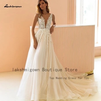 Lakshmigown Luxusní Svatební Šaty Vrhat Výstřih Krajky Nášivky Princezna Svatební Line Boho Svatební Šaty 2024 Vestido Novia