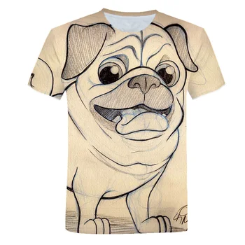 Letní Mužské Cool Tričko 3D tričko Mops Pes Zvíře Tištěné Muži Oblečení Módní Unisex tričko Streetwear-Krátký rukáv Ležérní Top