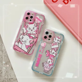 Marie Cat Růžová sexy kotě transparentní Anime Telefon Pouzdro Pro iPhone 15 14 13 12 11 Pro Max Xr-X 7 14 Plus Případě Roztomilý kreslený Obal