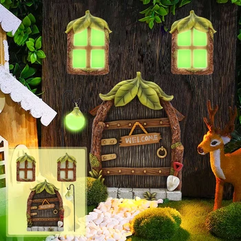 Miniaturní Zahradní Socha Víla Gnome Domů Okna, Dveře Glow in The Dark Tree Hugger Elf Domů Dvoře Umění Figurky Venkovní Dekor