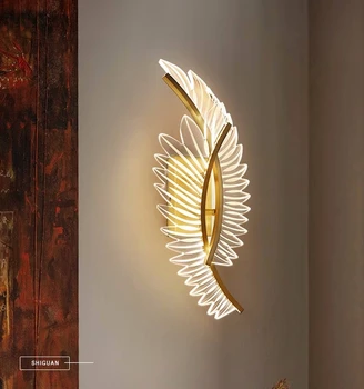 Nordic LED Nástěnné Svítidlo Peří Křídla Designer Umělecké Obývací Pokoj Nástěnné Světlo Žárovky Ložnice Noční lampičky Osvětlení Místnosti
