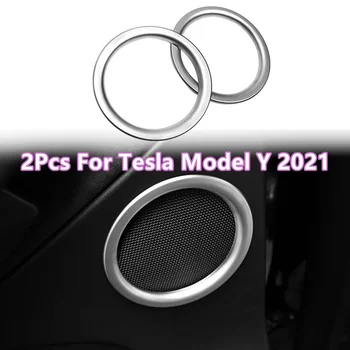 Nové 2ks Auto Styl Dveře Reproduktor Dekor Prsten Nálepka ABS Audio Zvuk Kruh Lišty Kryt Pro Tesla Y 2021 Příslušenství