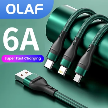 Olaf 6A 100W Rychlé Nabíjení 3 v 1 USB Kabel Typ C Kabel Pro Samsung, Xiaomi, Huawei, iPhone Nabíječka, Kabel Micro USB Datový Cabo 3v1