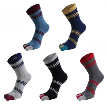 Pružná Měkká Bavlna Pět Toe Pro Muže, Mužské Pruhované Punčochové Posádky Ponožky Toe Ponožky Pět Prstů Ponožky