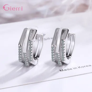 Real 925 Sterling Silver Jednoduché Geometrické Crystal Hoop Náušnice Pro Ženy, Dívky, Svatební Piercing Trend Náušnice Šperky