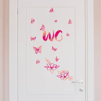 Růžový Motýl a Květinové Stěny Nálepky na WC (klozet) Koupelna Dekorace - Samolepící Nástěnné Umění