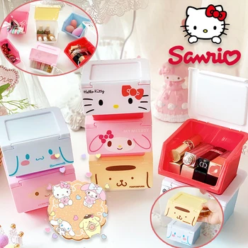 Sanrio Hello Kitty Desktop Úložný Box Kosmetické Domova Úložný Box Roztomilé Dívky Desktop Flip Víko Stohovací Rámeček Karikatura Mini Kolonce Dárky