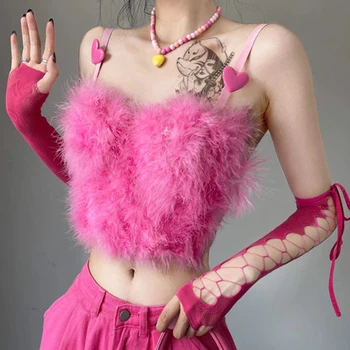 Sexy Ženy Off Rameno Tanky Americký Styl Plná Růžová Streetwear Crop Topy Y2K Letní Módní Klubu Ženy Camis