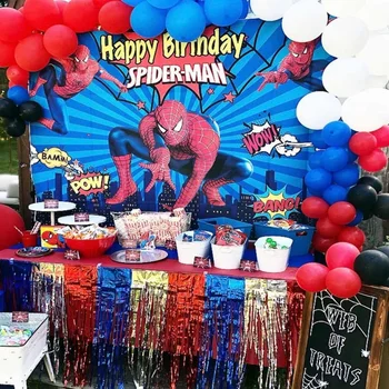 Spiderman Téma Narozeninové Party Dekorace Pozadí Hadříkem Děti Party Jednorázové Nádobí 3D Velký Spiderman Party Nádobí