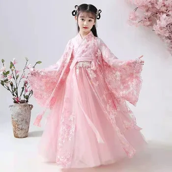 Tradiční Čínské Dívky Růžové Hanfu Princess Šaty Set Děti Strana Cosplay Oblečení Lidové Taneční Šaty Víla Kostým