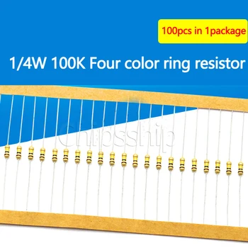 Uhlík Film Rezistor 1 4W 100K 5% Čtyř-color Ring Odpor (100 KS)