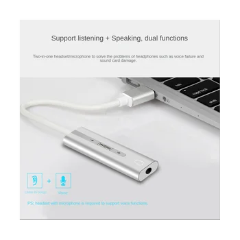USB Externí Zvuková Karta USB3.0 3,5 Mm Audio Jack, Mikrofon, Sluchátka, Adaptér pro Macbook PC Laptop Zvukové Karty Stříbro