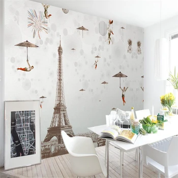 wellyu Vlastní 3d tapety Nordic jednoduché Eiffelova Věž tapety pohovkou, obývací pokoj, ložnice zeď TV stěna dekorace