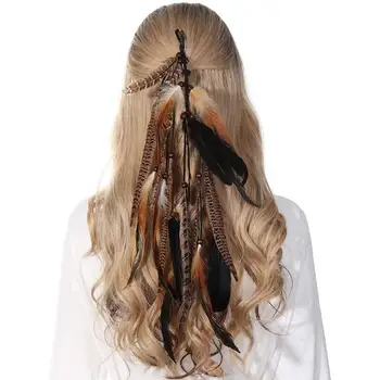 YUERTI Vlasy Příslušenství 2021Festival Ženy Hippie Nastavitelná Čelenka Boho Paví Peří Vlasy Band čelenka
