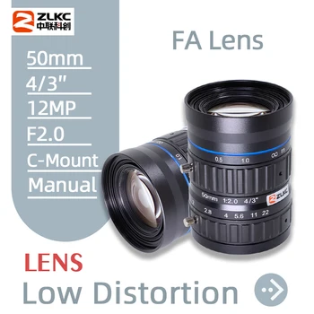 ZLKC FA Objektivu 4/3 Palce 12Megapixel 50 mm C-Mount Objektiv F2.0 Nízké Zkreslení Příručka pro Průmyslového Strojového Vidění Kamery