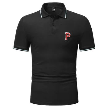 Černý Dopis Print T Shirt Muži Polo Homme 2022 Letní Prodyšný Krátký Rukáv Polo Košile Muži Business Casual Tee Shirt Homme