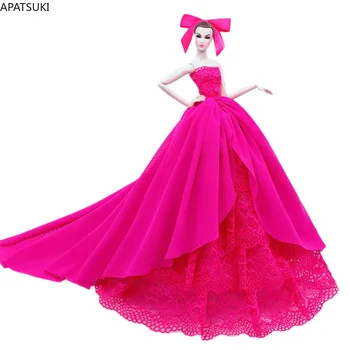 Červené Krajkové Šaty pro Panenku Barbie Oblečení, Oblečení Dlouhý Ocas Party Šaty 1/6 Panenky Příslušenství Děti DIY Hračky Pro Děti Dárek